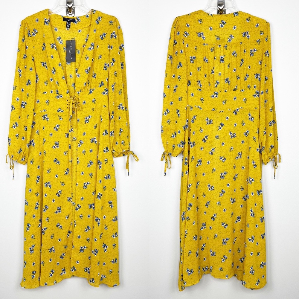 NWT New Look Floral Beach Coverup Long Sleeve Front Tie Women's Size Tall 8
